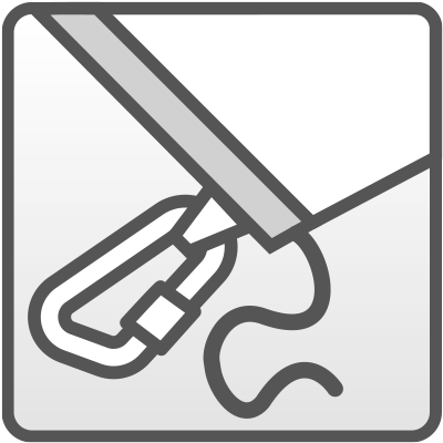 Befestigung mittels Karabiner + Kordelband